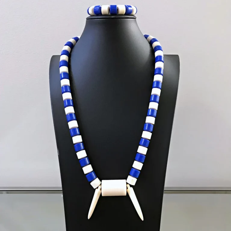 Traditional Tusk blue white Beads necklace